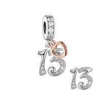 Pendentif en forme de cœur en argent sterling 925 pour 13e anniversaire avec inscription « Love You » - Compatible avec les bracelets à breloques Pandora Moments
