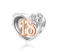 Pendentif en forme de cœur en argent sterling 925 pour 18e anniversaire Motif papillon Compatible avec les bracelets à breloques Pandora Moments