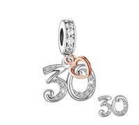 Pendentif en forme de cœur en argent sterling 925 pour 30e anniversaire Motif chiffre Love You Compatible avec les bracelets à breloques Pandora Moments