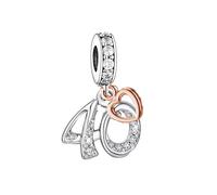 Pendentif en forme de cœur en argent sterling 925 pour 40e anniversaire 40 ans Compatible avec les bracelets Pandora Moments