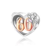 Pendentif en forme de cœur en argent sterling 925 pour 60e anniversaire Motif papillon Compatible avec les bracelets à breloques Pandora Moments