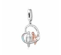 Pendentif en forme de cœur en argent sterling 925 pour maman, sœur, fille, coureur, paresseux, hibou, crucifix, croix, foi, Jésus, or rose, compatible avec les bracelets à breloques Pandora Moments