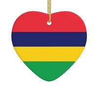 Pendentif en forme de cœur en céramique avec drapeau de l'île Maurice, la pièce de poterie est disponible avec du fil de soie