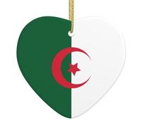Pendentif en forme de cœur en céramique Drapeau de l'Algérie - Pièce de poterie disponible avec fil de soie