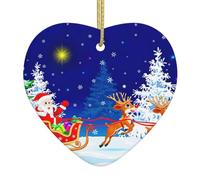 Pendentif en forme de cœur en céramique imprimé Père Noël sur traîneau avec corde dorée