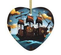 Pendentif en forme de cœur en céramique motif bateau pirate de dessin animé, la pièce de poterie est disponible avec du fil de soie