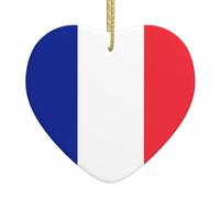Pendentif en forme de cœur en céramique pour sapin de Noël avec drapeau français, convient pour la décoration de fête de Noël et d'Halloween