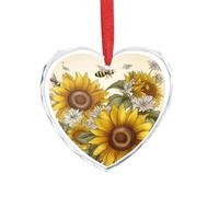Pendentif en forme de cœur en cristal transparent avec abeilles, tournesols, marguerites, roses et fleurs en cristal transparent - Décoration romantique à suspendre pour la maison, la fenêtre, la