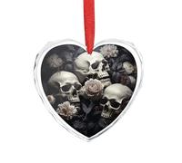 Pendentif en forme de cœur en cristal transparent avec fleurs noires et blanches et tête de mort - Décoration romantique en cristal - Décoration à suspendre pour maison, fenêtre, voiture, fête de