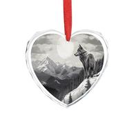 Pendentif en forme de cœur en cristal transparent avec motif loup solitaire et montagne enneigée - Décoration romantique à suspendre - Cadeau pour maison, fenêtre, voiture, fête de mariage