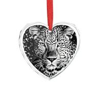 Pendentif en forme de cœur en cristal transparent avec tête de léopard noir et blanc - Décoration romantique à suspendre pour décoration de maison, fenêtre, voiture, fête de mariage