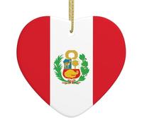 Pendentif en forme de cœur en forme de drapeau du Pérou - En céramique - Convient pour Noël et Halloween