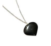 Pendentif en forme de cœur en tourmaline noire pour homme ou femme - Pendentif en forme de cœur noir avec chaîne - Unisexe - Taille : environ 3 cm