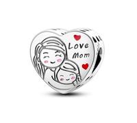 Pendentif en forme de cœur « Forever Your Little Family I Love Mom Mum » en argent sterling 925 compatible avec les bracelets à breloques Pandora
