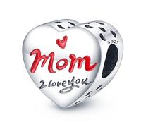 Pendentif en forme de cœur « Mom Mum I Love You Forever » en argent sterling 925 compatible avec les bracelets à breloques Pandora