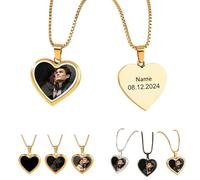 Pendentif en forme de cœur personnalisé pour homme et femme, collier magique activé par la chaleur avec photo cachée pour cadeau d'anniversaire, de Saint-Valentin, 1, Métal, Obsidienne