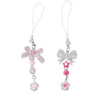 Pendentif en forme de cœur pour téléphone, étoile et fleur, nœud, pompons, Y2k, fille, cœur, corde, porte-clés fait à la main avec perles, Standard