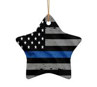 Pendentif en forme de drapeau américain fin bleu imprimé en céramique, décoration de Noël personnalisée