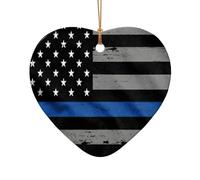 Pendentif en forme de drapeau américain fin bleu imprimé en céramique, décoration de Noël personnalisée