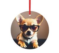 Pendentif en forme de lunettes de chien chihuahua 1 impression en métal - Pendentif rond en aluminium pour Noël, décoration de maison et de magasin