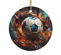 Pendentif en forme de pétard de football rond en céramique - Décoration de sapin de Noël personnalisée à suspendre pour décoration d'intérieur