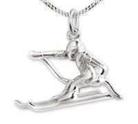 Pendentif en forme de petit skieur en descente slalom de Clever Schmuck - 14 x 22 mm - Mat brillant - Chaîne gourmette en argent 925 - 45 cm