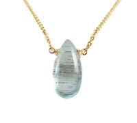 Pendentif en forme de poire en aigue-marine naturelle 15 x 11 mm, blanc lisse, en argent sterling 925, avec chaîne de 45 cm, apaisement, courage, chakra de la gorge, communication, guérison, cadeau