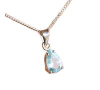 Pendentif en forme de poire en aigue-marine naturelle 8 x 5 mm, bleu facetté, en argent sterling 925, avec chaîne de 45 cm, apaisant, courage, chakra de la gorge, communication, guérison, cadeau |