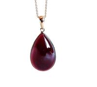 Pendentif en forme de poire en grenat naturel, 21 x 14 mm, lisse, rouge, en argent sterling 925, avec chaîne de 45 cm, énergie, passion, protection, chakra racine, cadeau pour femme &|gmpd_0266