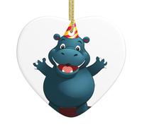 Pendentif en forme de sapin de Noël en céramique à suspendre avec inscription « YYHWHJDE Birthday Baby Hippo » - Conçu spécifiquement pour les vacances - 7,9 x 7,9 cm