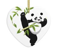 Pendentif en forme de sapin de Noël en céramique à suspendre WHJSSF Tai Chi Panda Motif Bambou Conçu spécifiquement pour les vacances 7,9 x 7,9 cm