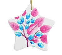 Pendentif en forme d'étoile à suspendre en céramique Motif WHJSSF rose avec pierres précieuses bleues Trous soigneusement percés Corde en métal