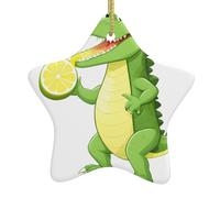 Pendentif en forme d'étoile à suspendre en céramique pour sapin de Noël BROLEO Crocodile mangeant du citron Impression trous soigneusement percés Corde en métal