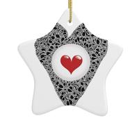 Pendentif en forme d'étoile à suspendre en céramique pour sapin de Noël - BROLEO - Motif rythme cardiaque - Trous soigneusement percés - Corde en métal