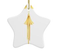 Pendentif en forme d'étoile à suspendre en céramique pour sapin de Noël - Décorations de vacances - YYHHAOFA doré - Ailes à pompons - Petit et