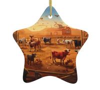 Pendentif en forme d'étoile à suspendre en céramique pour sapin de Noël YYHHAOFA Cattle on The Ranch Impression Petit et exquis