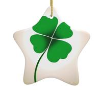 Pendentif en forme d'étoile à suspendre en céramique pour sapin de Noël - YYHHAOFA porte-bonheur - Trèfle à quatre feuilles - Avec cordon en fil doré - Facile à suspendre