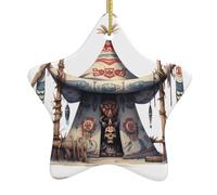 Pendentif en forme d'étoile à suspendre en céramique pour sapin de Noël YYHHAOFA Tentes traditionnelles et totems Impression petite et exquise