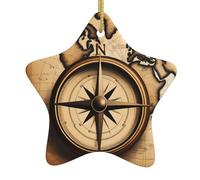 Pendentif en forme d'étoile à suspendre en forme d'arbre de Noël avec boussole YYHWHJDE et carte du monde ancien, conçu spécifiquement pour les vacances 7,9 x 7,9 cm