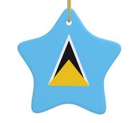 Pendentif en forme d'étoile en céramique à suspendre en forme d'arbre de Noël avec drapeau de Sainte-Lucie - Image conçue spécialement pour les vacances - 7,9 x 7,9 cm