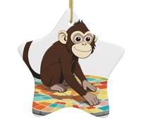 Pendentif en forme d'étoile en céramique à suspendre en forme d'arbre de Noël BROLEO Petit singe Dessin un chemin Impression soigneusement percée Trous Corde en métal