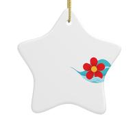 Pendentif en forme d'étoile en céramique à suspendre en forme d'arbre de Noël BROLEO Petite fleur rouge dans les vagues Impression soigneusement percée Corde en métal