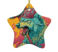 Pendentif en forme d'étoile en céramique à suspendre en forme d'arbre de Noël DLXW le loup brandissant un marteau pour maisons, centres commerciaux, supermarchés et magasins