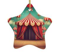 Pendentif en forme d'étoile en céramique à suspendre en forme d'arbre de Noël - Motif cirque vintage - Avec trous soigneusement percés - Corde en métal