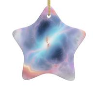 Pendentif en forme d'étoile en céramique à suspendre en forme d'arbre de Noël qqoupp coloré nébuleuse avec trous soigneusement percés et corde en métal