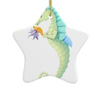 Pendentif en forme d'étoile en céramique à suspendre en forme d'arbre de Noël WHJSSF Hippocampe mangeant des poissons Image conçue spécialement pour les vacances 7,9 x 7,9 cm