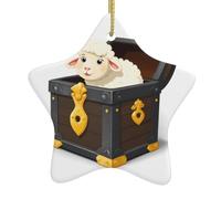 Pendentif en forme d'étoile en céramique à suspendre en forme d'arbre de Noël WHJSSF Little Sheep In The Treasure Box Image conçue spécialement pour les vacances 7,9 x 7,9 cm