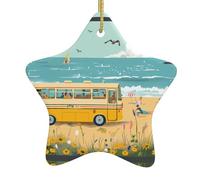 Pendentif en forme d'étoile en céramique à suspendre en forme d'arbre de Noël Xbkgoha sur la plage, scène de bord de mer, conçu spécialement pour les vacances, 7,9 x 7,9 cm