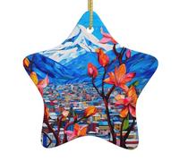 Pendentif en forme d'étoile en céramique à suspendre en forme d'arbre de Noël Yyhwhjde Fleurs sur un chemin d'un étranger avec trous soigneusement percés Corde en métal