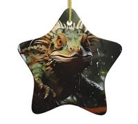Pendentif en forme d'étoile en céramique à suspendre en forme de sapin de Noël avec imprimé lézards épineux conçu spécifiquement pour les vacances 7,9 x 7,9 cm